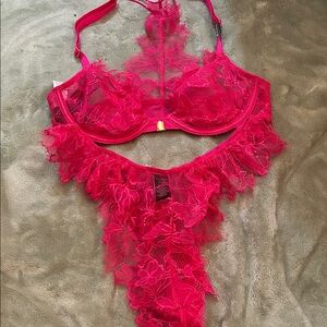 Victoria's Secret Vibrant Pink Lace Lingerie Set